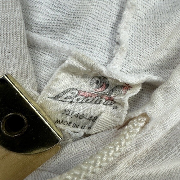 VINTAGE Lake Placid Shirt Men XL Single Stitch White Long Sleeve Hooded Pullover - Picture 10 of 13